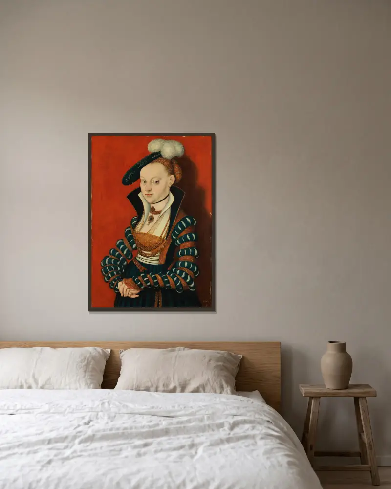 Porträtt av Christiane av Eulenau av Lucas Cranach the Elder inramad på en vägg