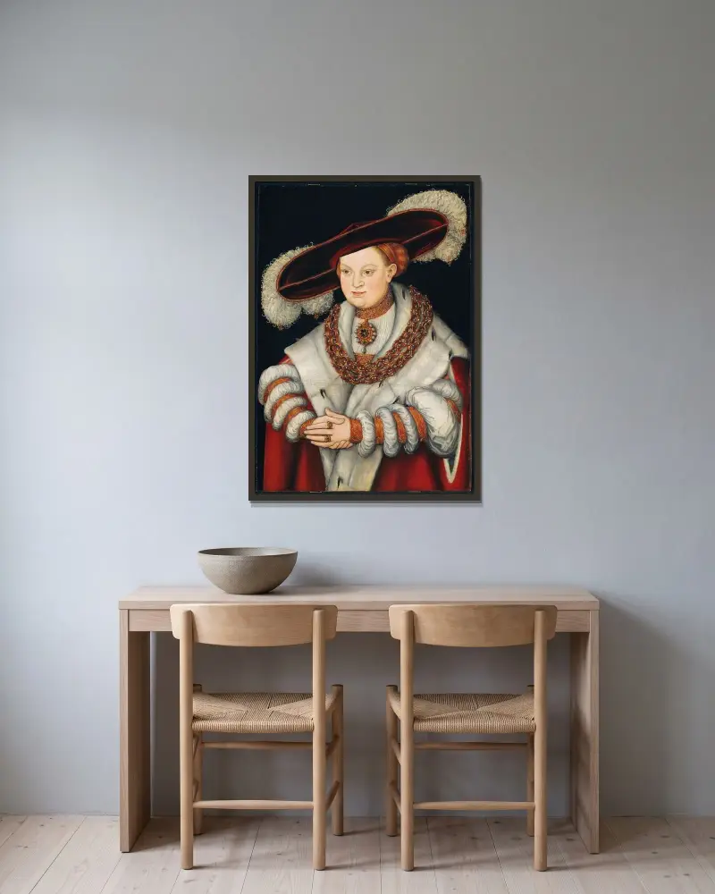 Portret Magdaleny Saksońskiej, żony elektora Joachima II Brandenburskiego, Lucas Cranach the Elder w ramie na ścianie