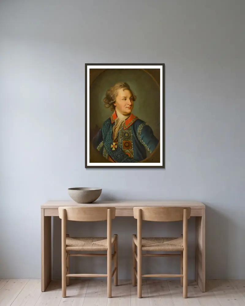 Porträtt av furst Grigorij Potemkin av Johann Baptist von Lampi the Elder inramad på en vägg