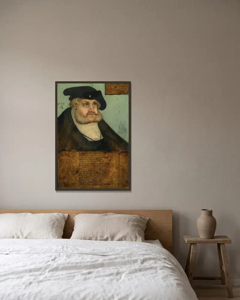 Porträtt av kurfursten Fredrik III den vise av Sachsen (1463–1525) av Lucas Cranach the Elder inramad på en vägg