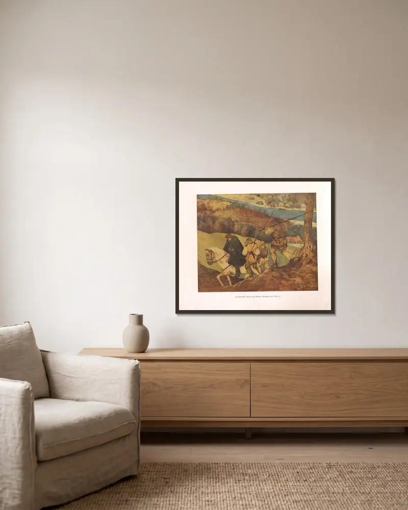 Reitender Bauer und Hirten av Pieter Bruegel The Elder inramad på en vägg