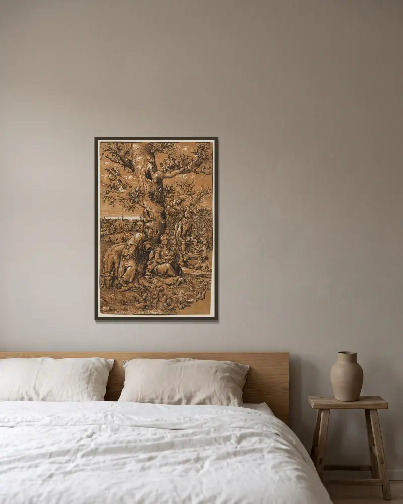 Ruhe auf der Flucht von Lucas Cranach the Elder gerahmt an einer Wand