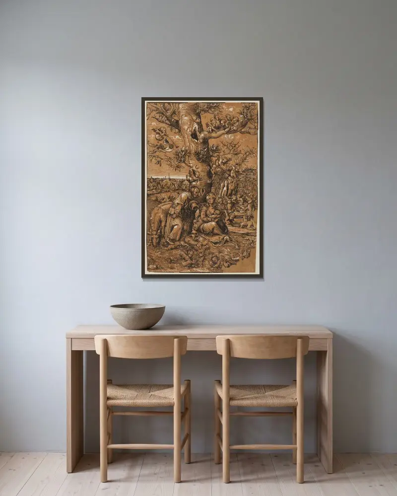 Ruhe auf der Flucht von Lucas Cranach the Elder gerahmt an einer Wand
