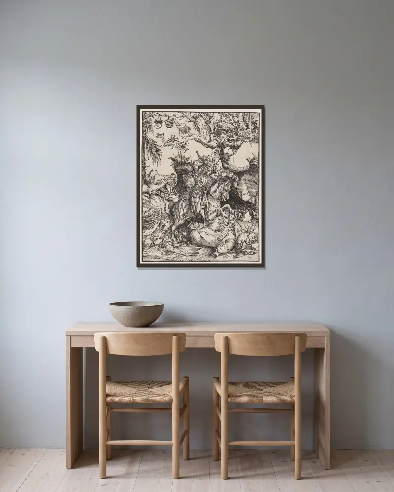 Der heilige Georg tötet den Drachen von Lucas Cranach the Elder gerahmt an einer Wand