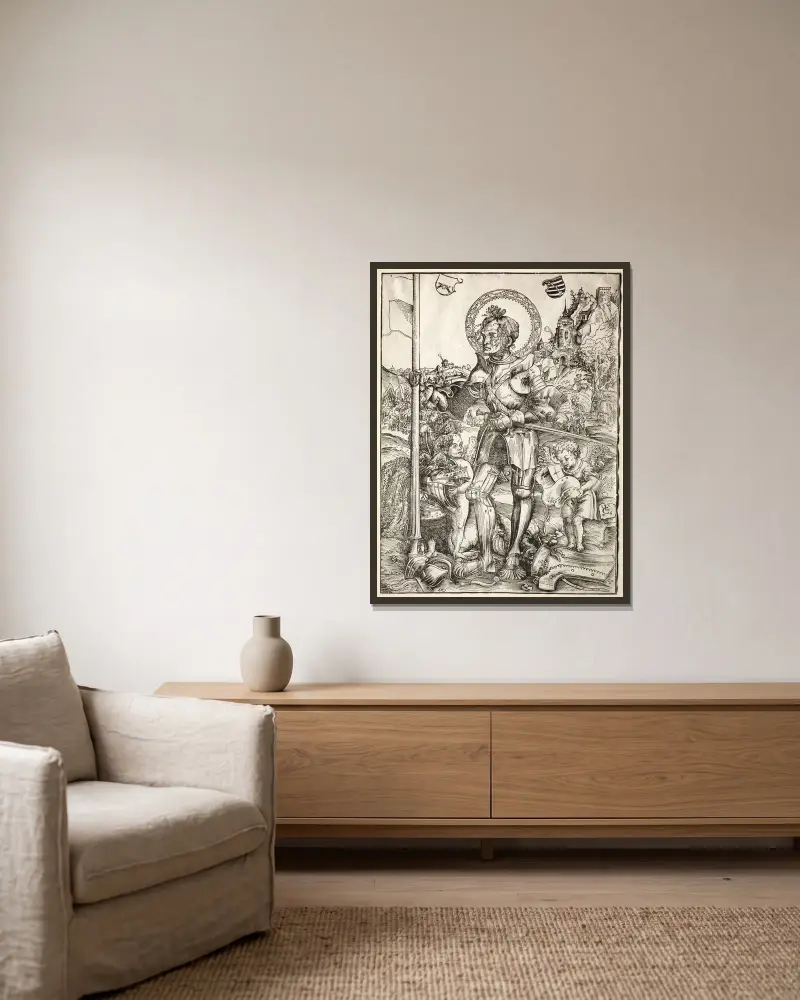 Der heilige Georg stehend von Lucas Cranach the Elder gerahmt an einer Wand