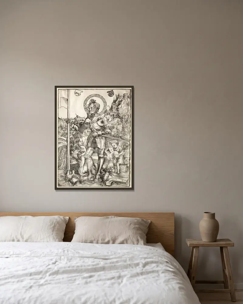 Der heilige Georg stehend von Lucas Cranach the Elder gerahmt an einer Wand