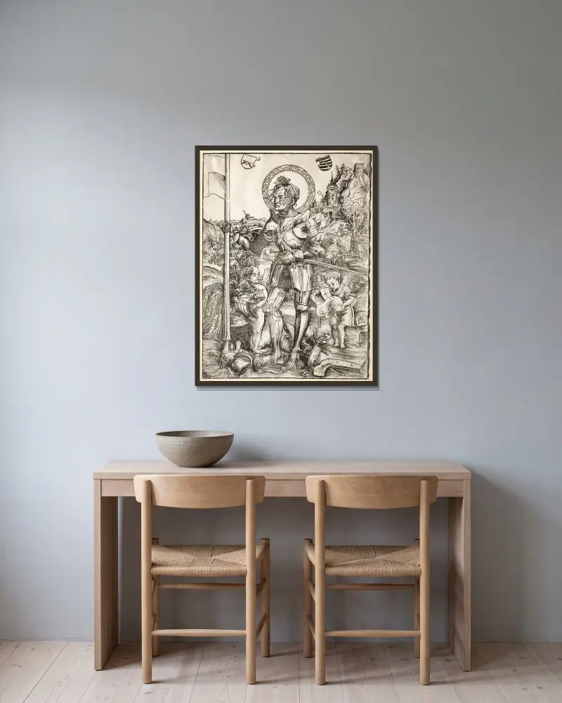 Der heilige Georg stehend von Lucas Cranach the Elder gerahmt an einer Wand