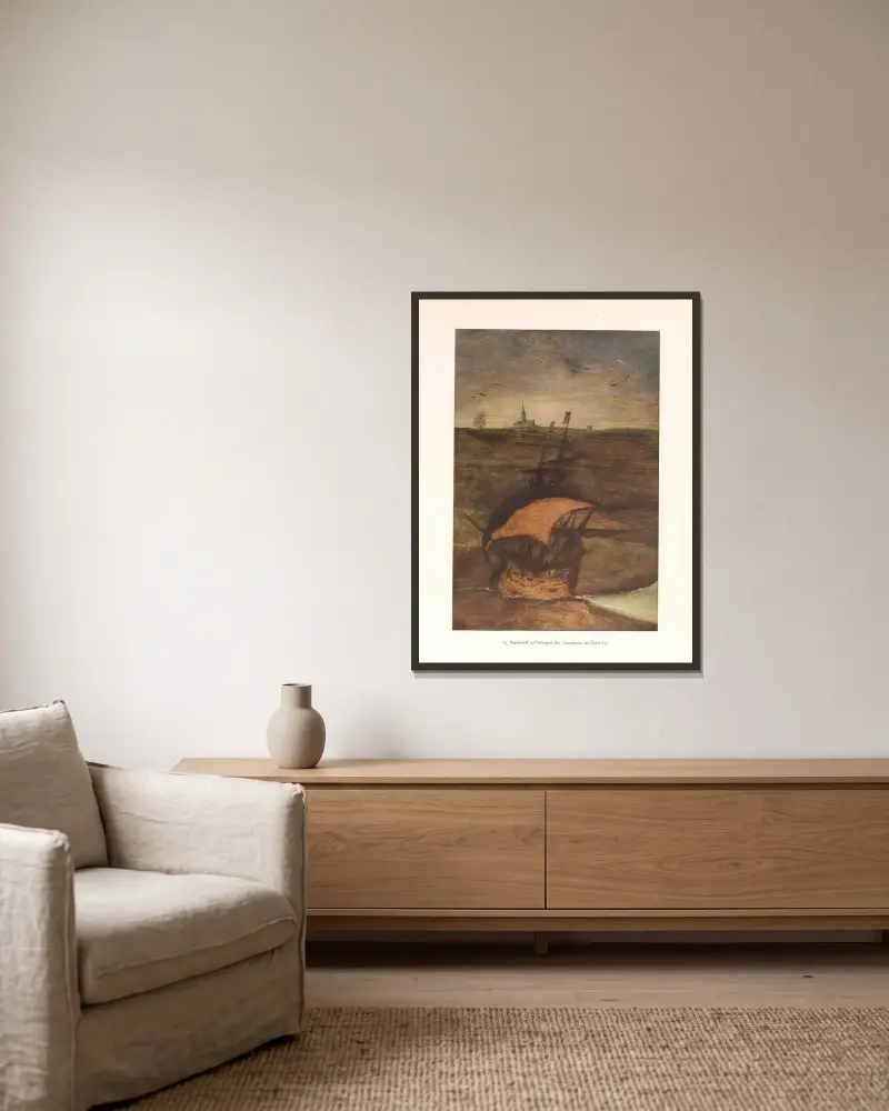 Segelschiff auf bewegter See von Pieter Bruegel The Elder gerahmt an einer Wand