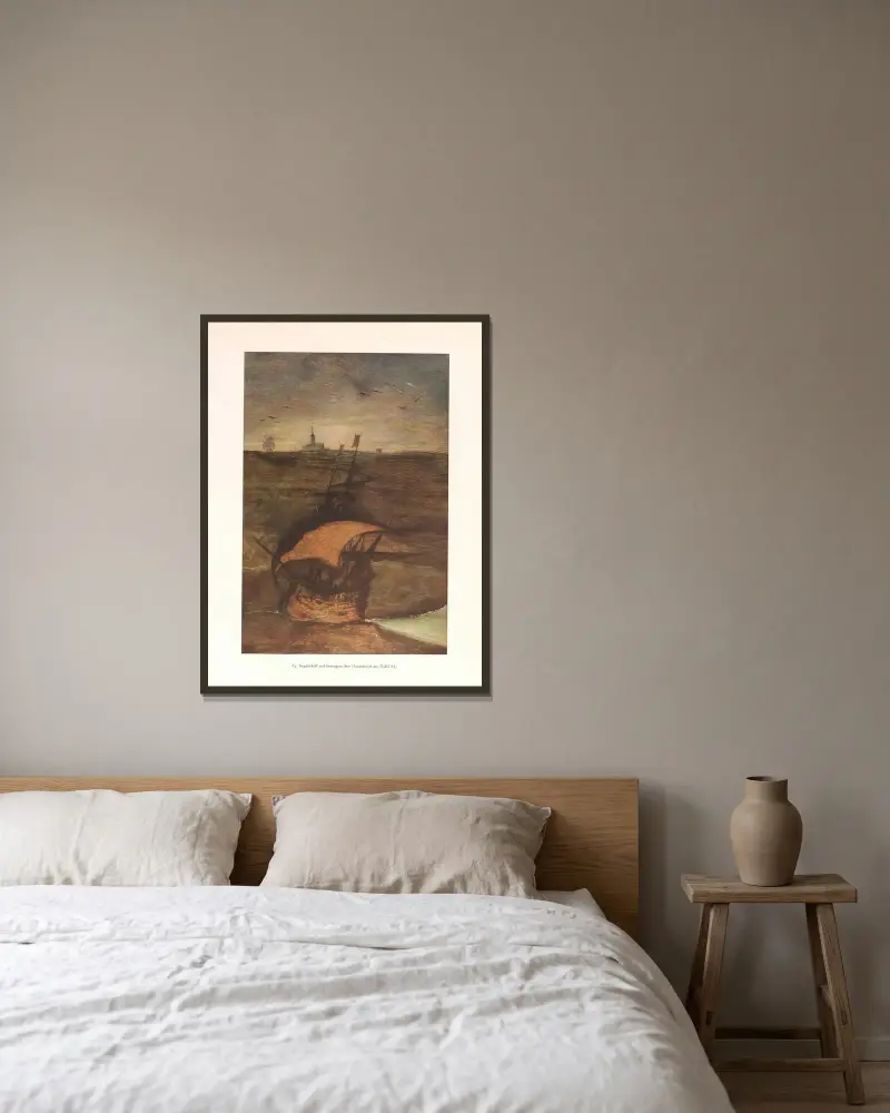 Segelschiff auf bewegter See von Pieter Bruegel The Elder gerahmt an einer Wand