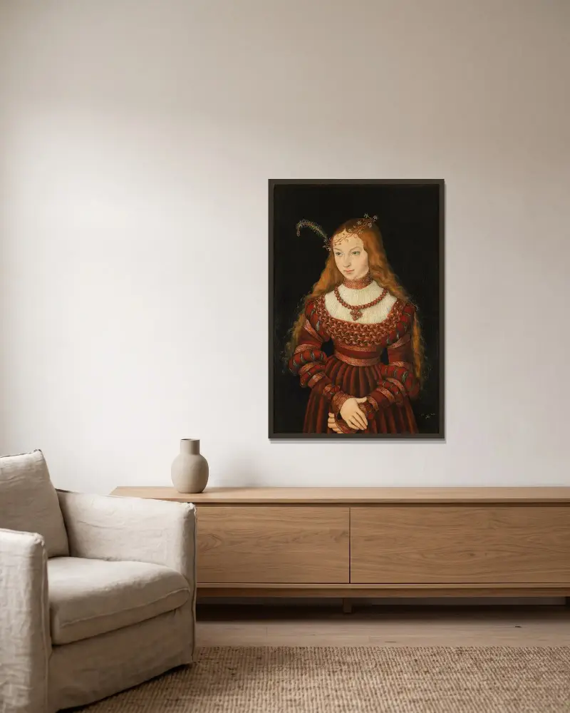 Sibylle von Kleve von Lucas Cranach the Elder gerahmt an einer Wand