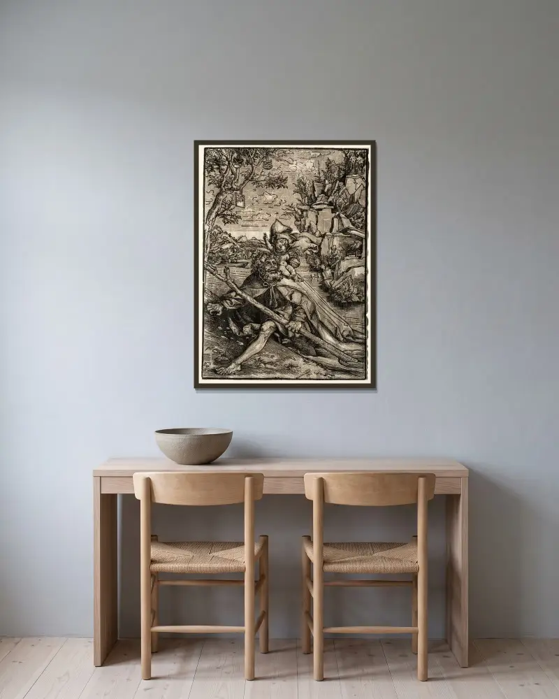 Der heilige Christophorus von Lucas Cranach the Elder gerahmt an einer Wand