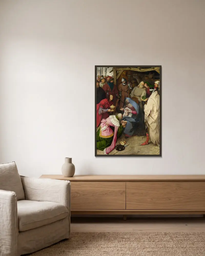 Konungarnas tillbedjan av Pieter Bruegel The Elder inramad på en vägg