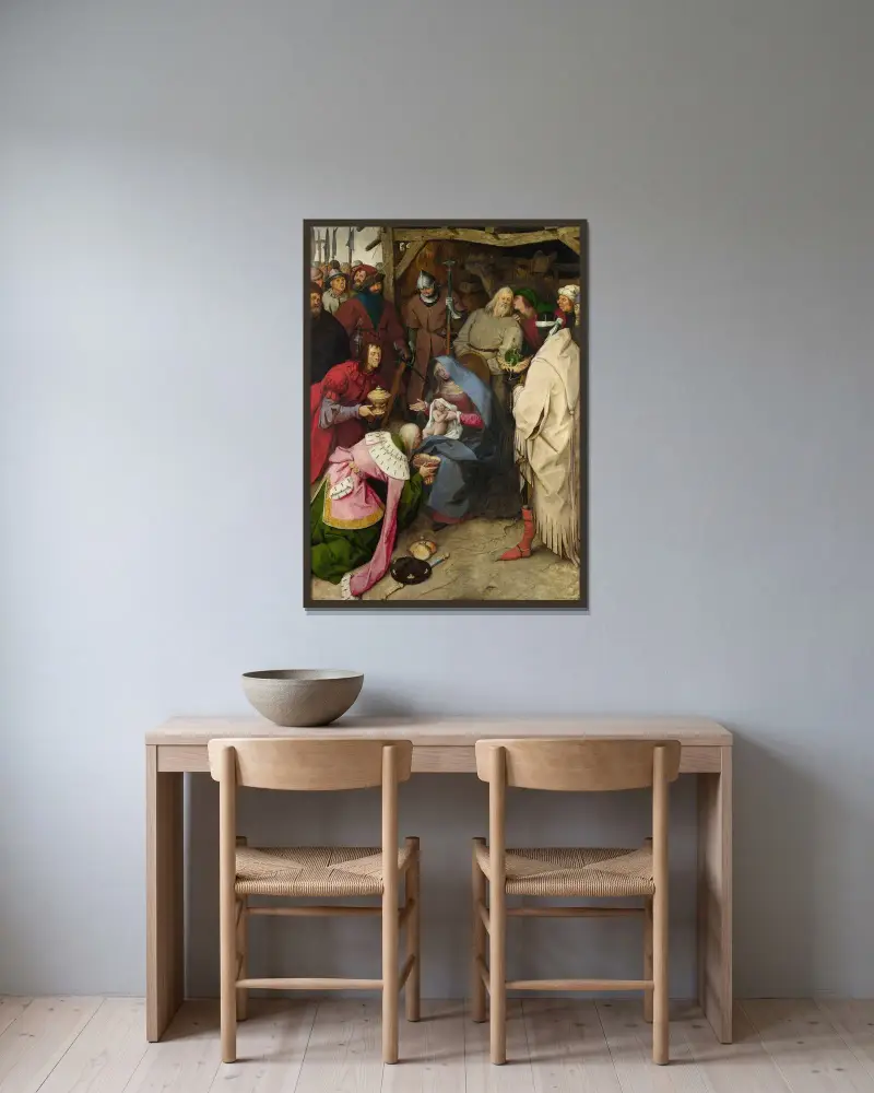 Konungarnas tillbedjan av Pieter Bruegel The Elder inramad på en vägg