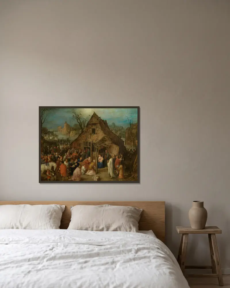 Konungarnas tillbedjan av Jan Brueghel The Elder inramad på en vägg