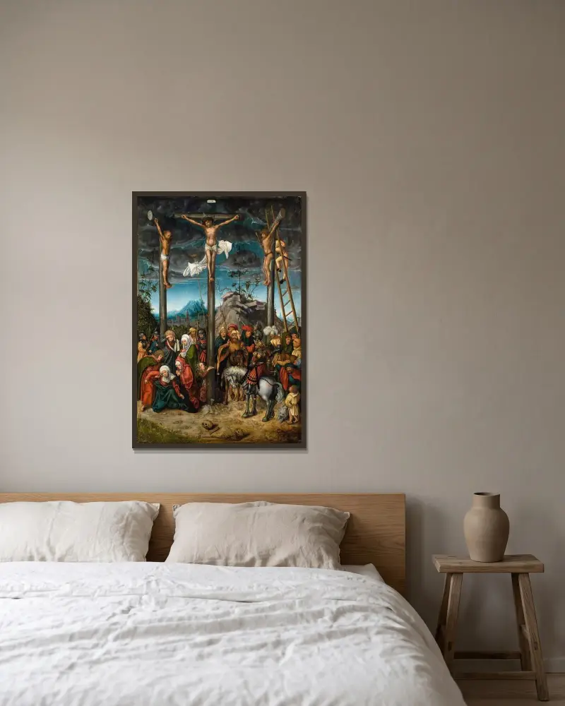 Die Kreuzigung, 1506 von Lucas Cranach the Elder gerahmt an einer Wand