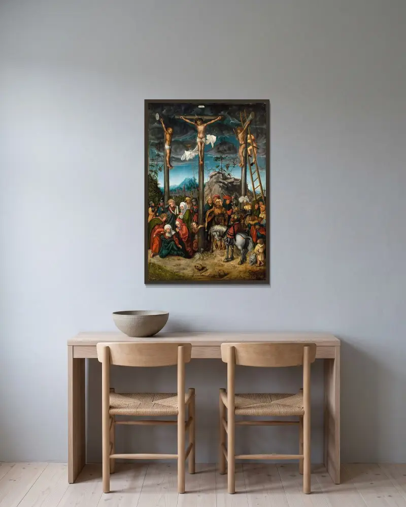 Die Kreuzigung, 1506 von Lucas Cranach the Elder gerahmt an einer Wand