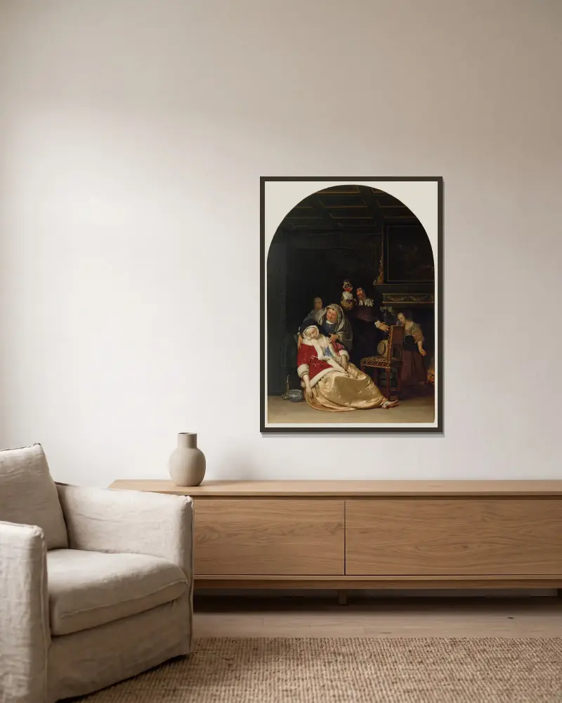 Lékařská návštěva, Frans van Mieris the Elder v rámu na stěně