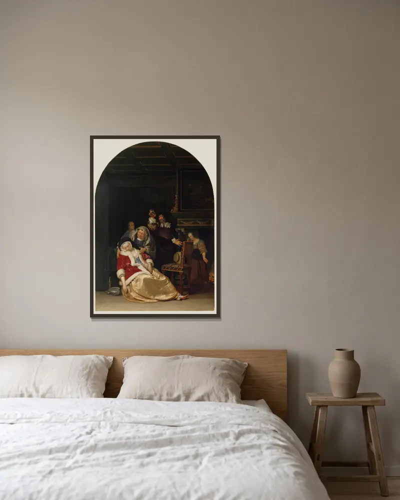 Lékařská návštěva, Frans van Mieris the Elder v rámu na stěně