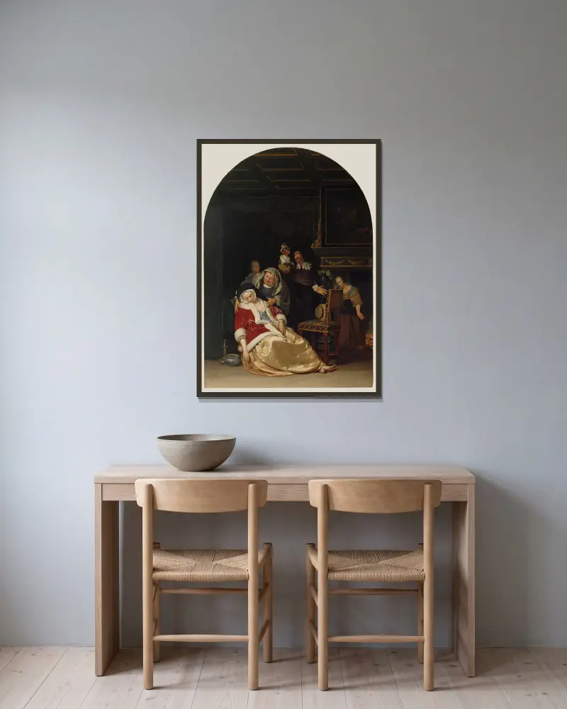 Lékařská návštěva, Frans van Mieris the Elder v rámu na stěně