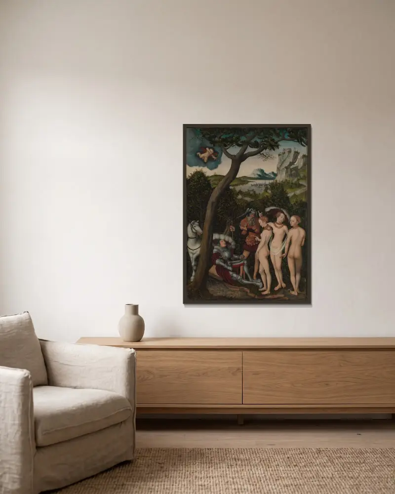 Das Urteil des Paris, 1528 – Nr. 2 von Lucas Cranach the Elder gerahmt an einer Wand