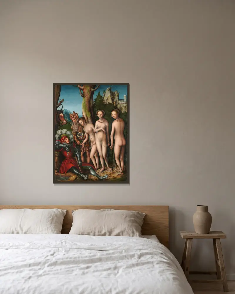 Das Parisurteil, 1512 von Lucas Cranach the Elder gerahmt an einer Wand