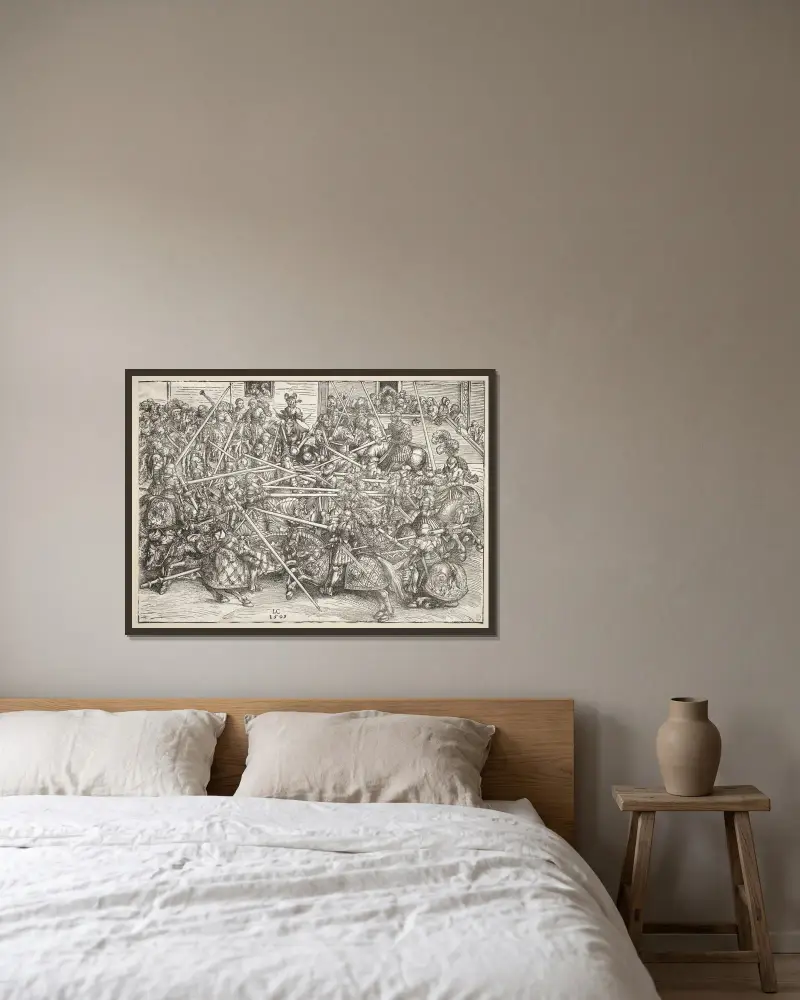 Das Lanzenstechen von Lucas Cranach the Elder gerahmt an einer Wand