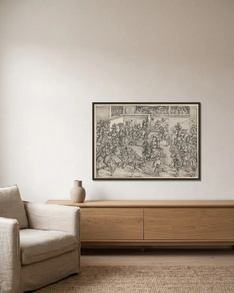 Torneringen med Simson och lejonet av Lucas Cranach the Elder inramad på en vägg