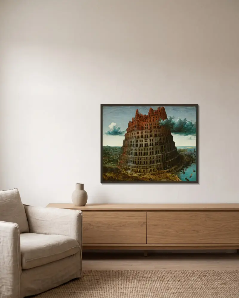 Der Turmbau zu Babel, 1563 von Pieter Bruegel The Elder gerahmt an einer Wand
