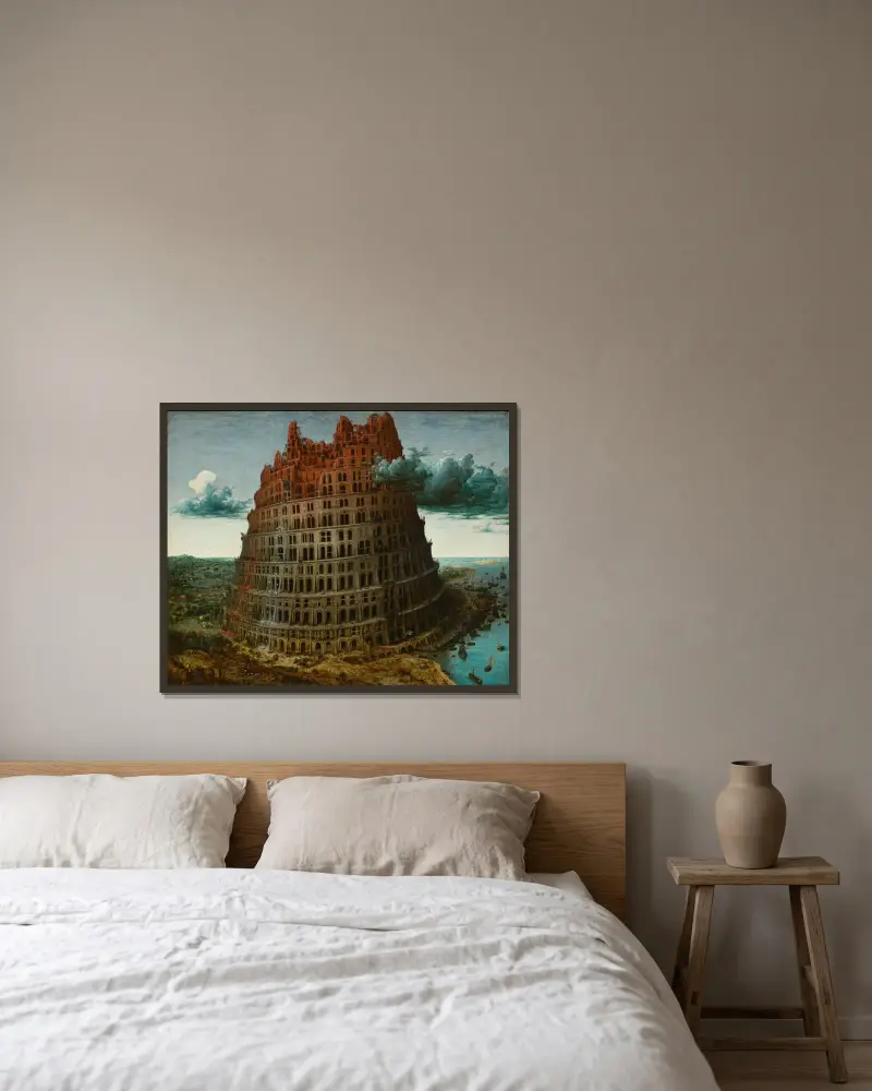 Der Turmbau zu Babel, 1563 von Pieter Bruegel The Elder gerahmt an einer Wand