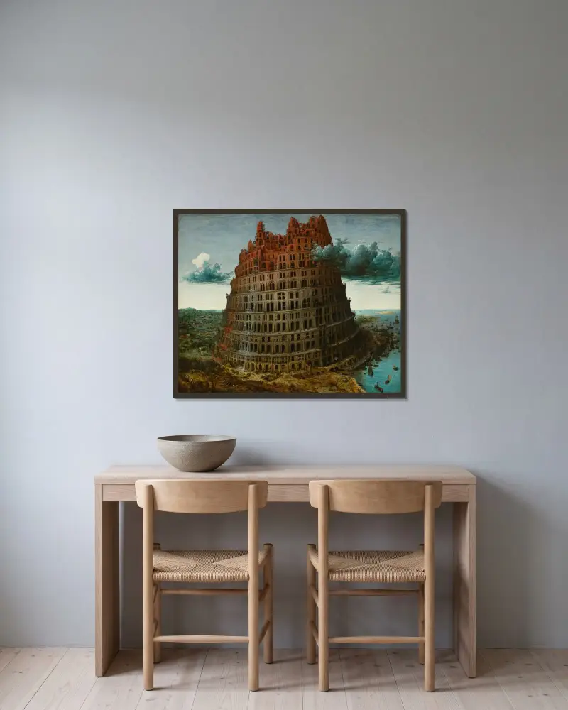 Der Turmbau zu Babel, 1563 von Pieter Bruegel The Elder gerahmt an einer Wand