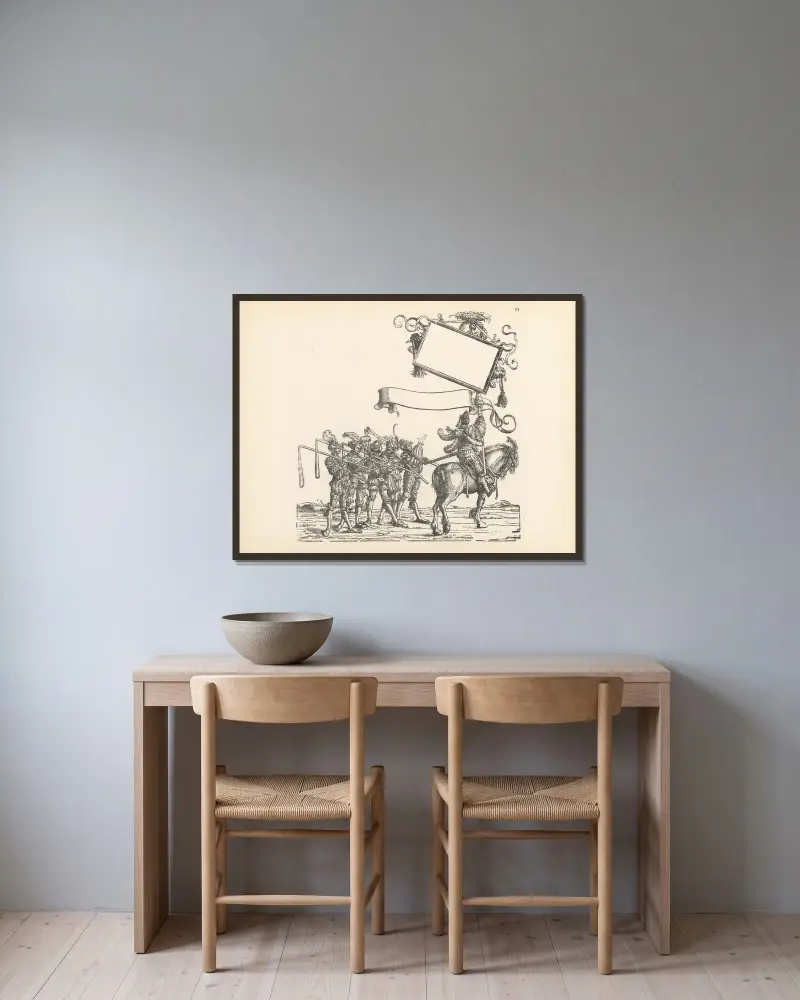 Kejsar Maximilian I:s triumfer, pl. 33 av Hans Burgkmair The Elder inramad på en vägg