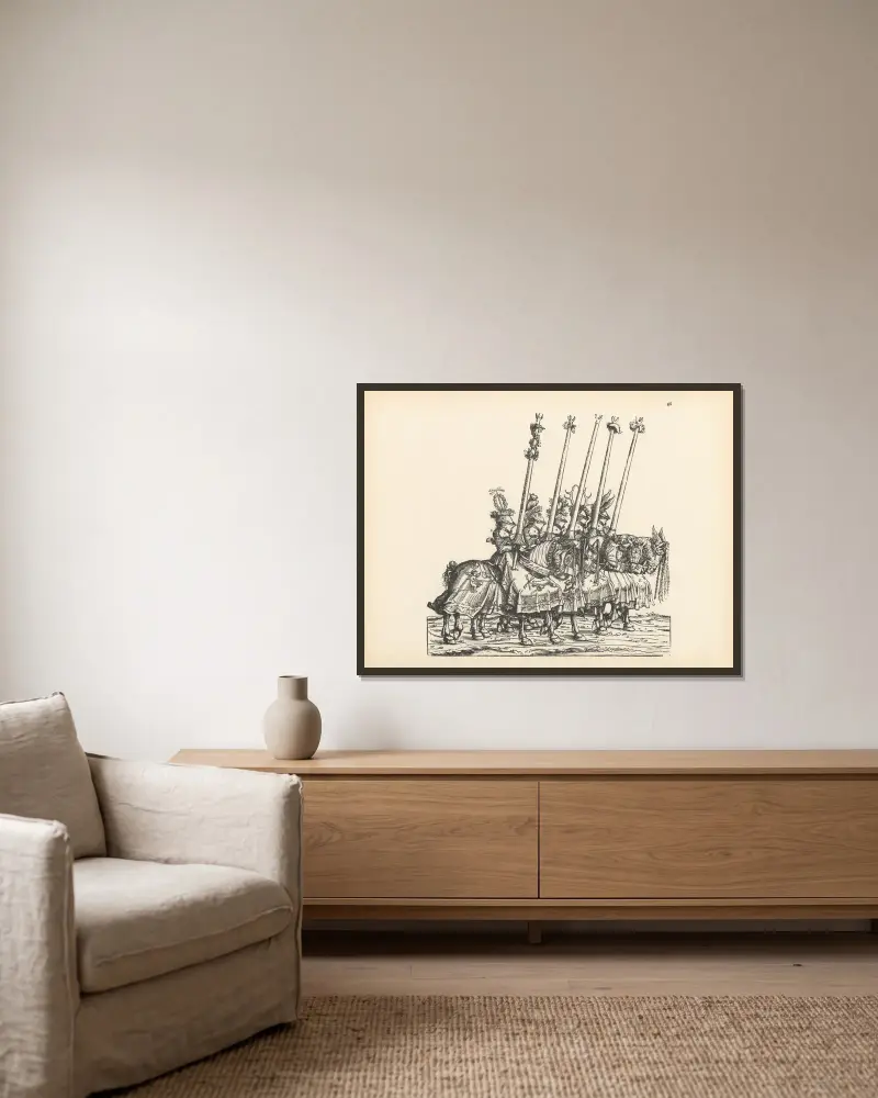 Die Triumphe Kaiser Maximilians I., Tafel 46 von Hans Burgkmair The Elder gerahmt an einer Wand