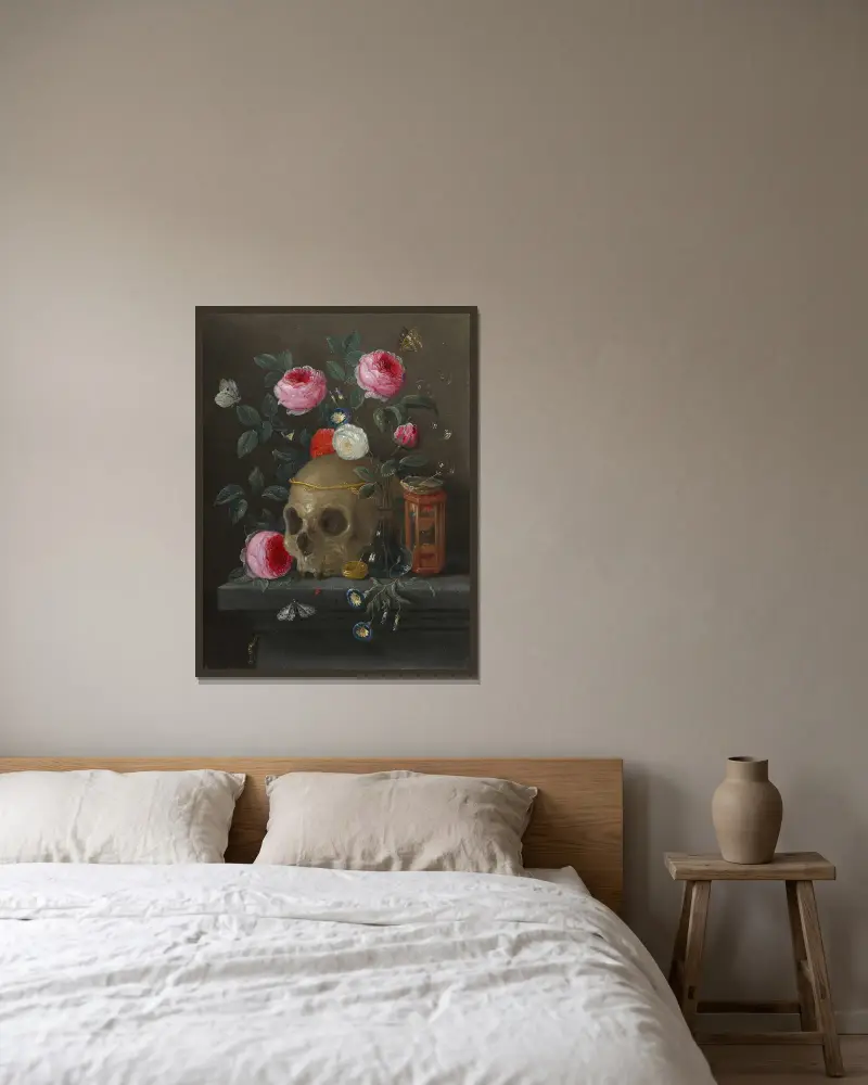 Vanitas – zátiší, Jan Van Kessel The Elder v rámu na stěně