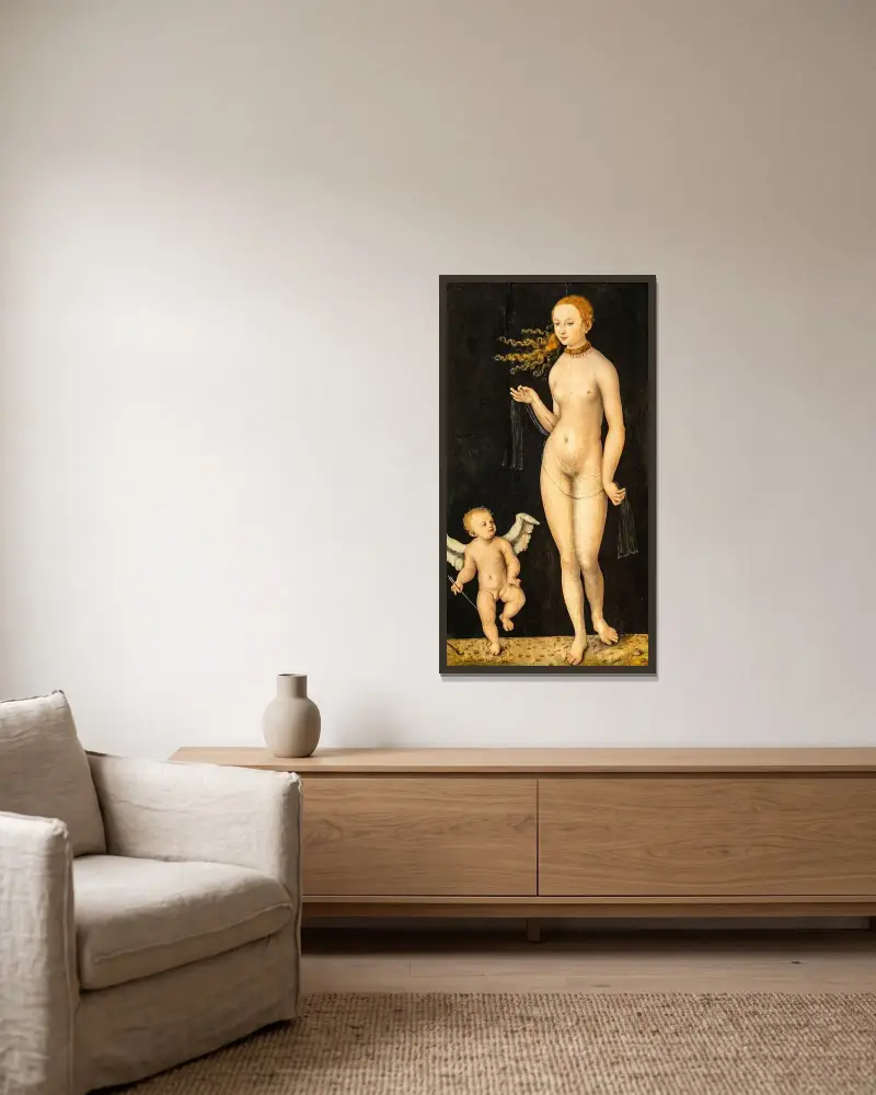 Venus und Amor – Nr. 1 von Lucas Cranach the Elder gerahmt an einer Wand