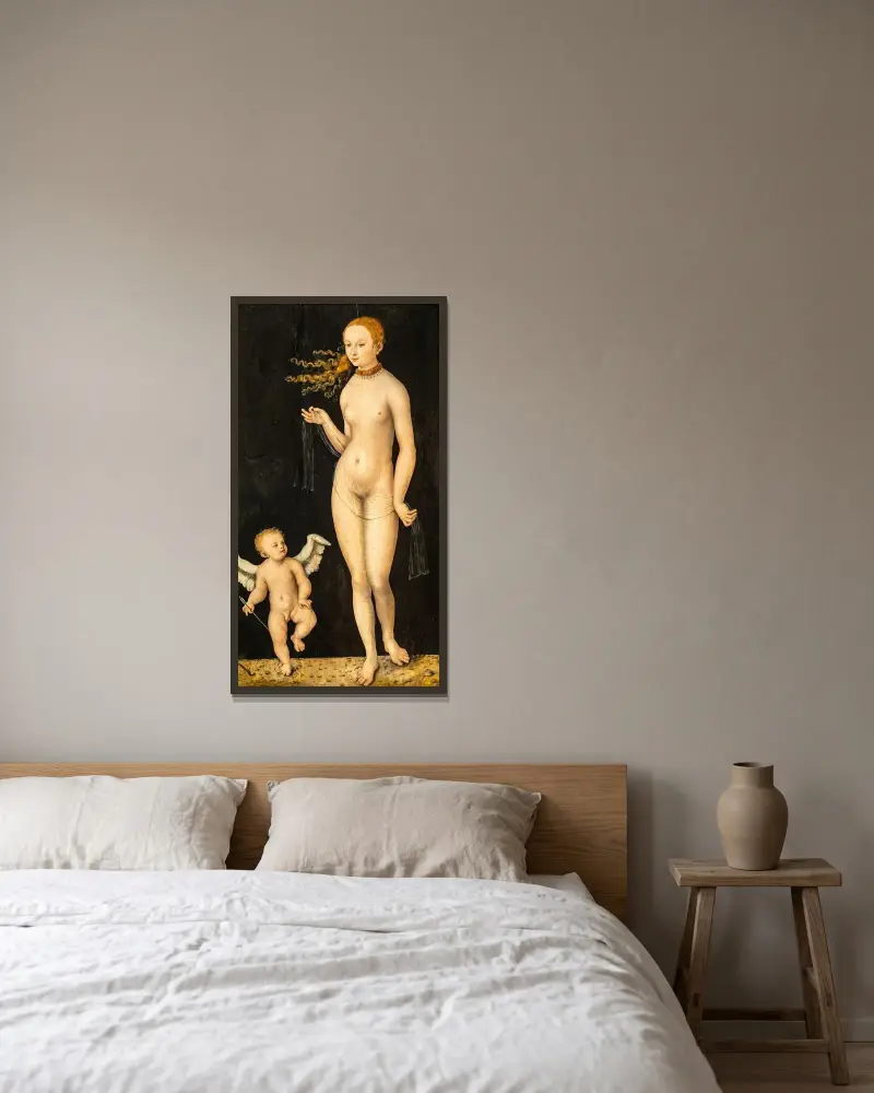 Venus und Amor – Nr. 1 von Lucas Cranach the Elder gerahmt an einer Wand