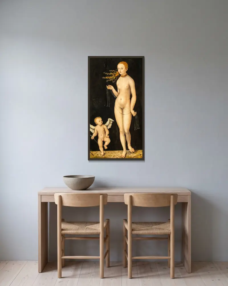 Venus und Amor – Nr. 1 von Lucas Cranach the Elder gerahmt an einer Wand