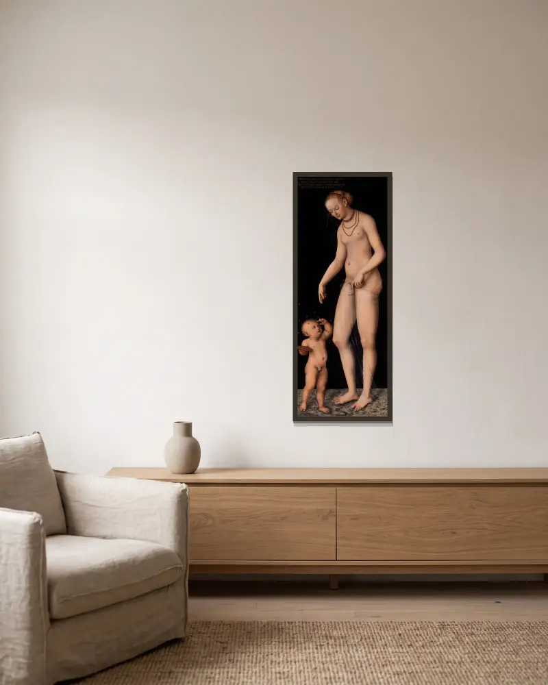 Venus with Cupid as the Honey Thief av Lucas Cranach the Elder inramad på en vägg