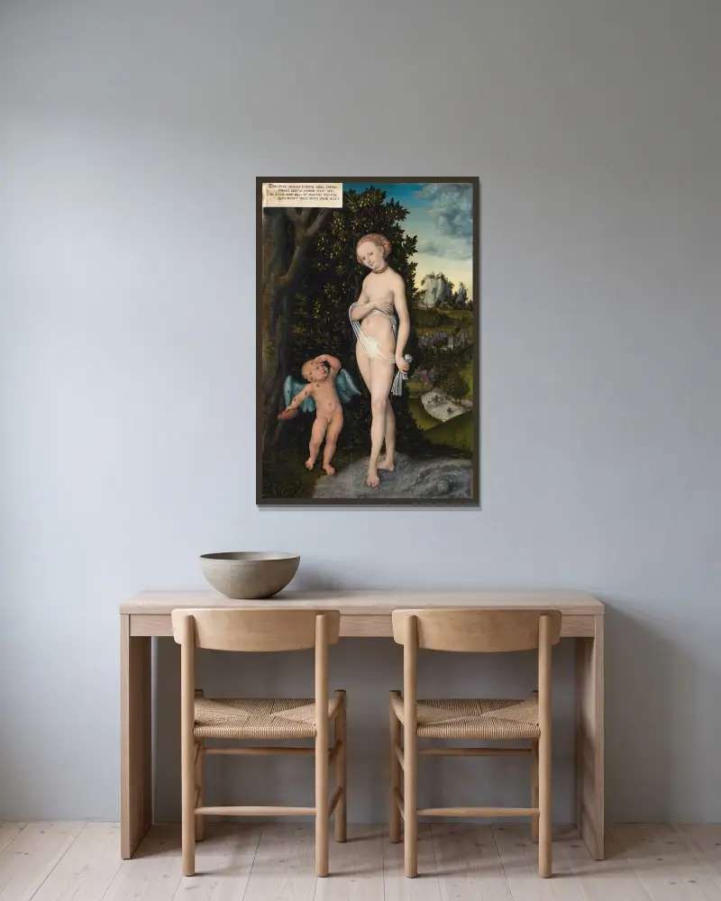 Wenus z Kupidynem kradnącym miód, Lucas Cranach the Elder w ramie na ścianie