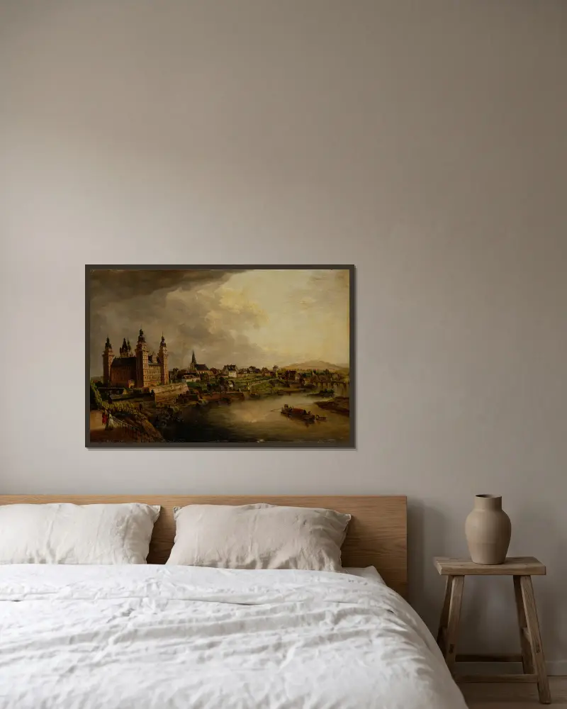 Blick auf Aschaffenburg von Christian Georg Schütz the elder gerahmt an einer Wand