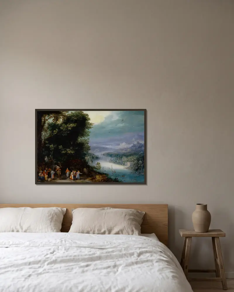 Zadrzewiona dolina rzeczna z drogą, Jan Brueghel The Elder w ramie na ścianie