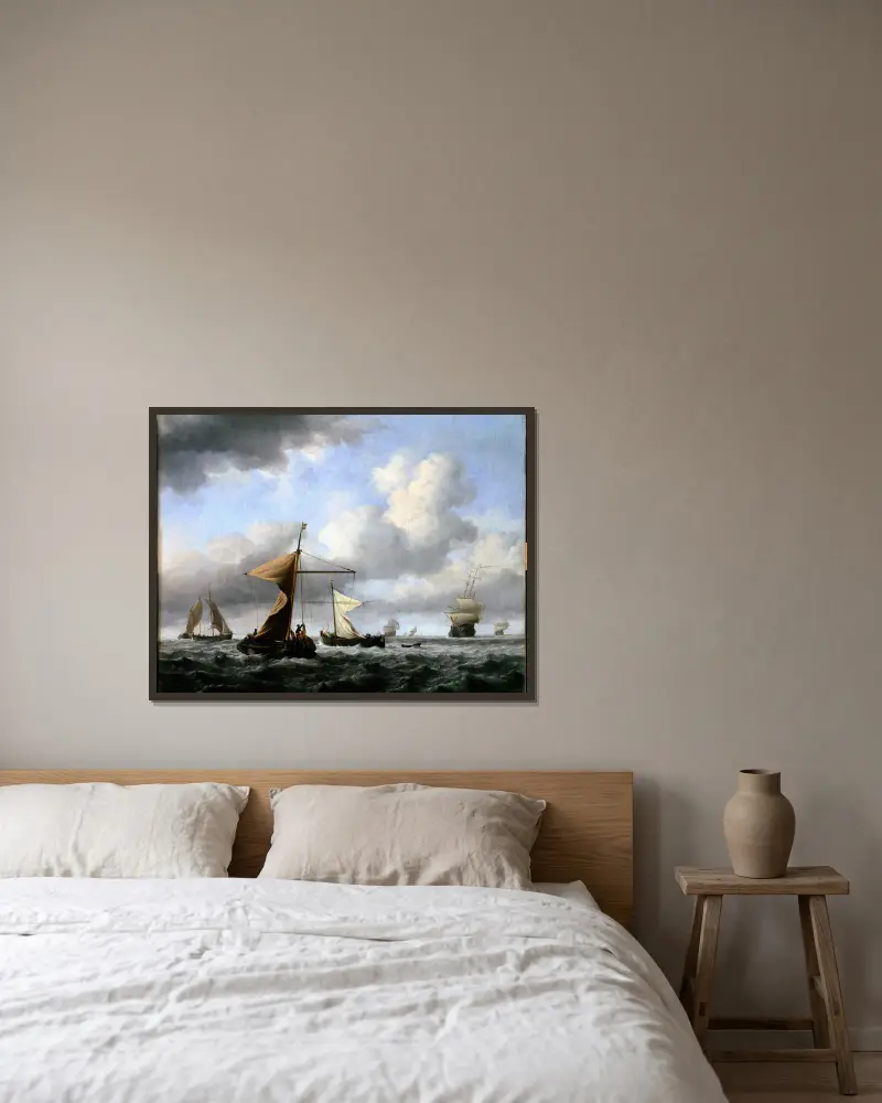 Ein frischer Wind von Willem van de Velde the Younger gerahmt an einer Wand