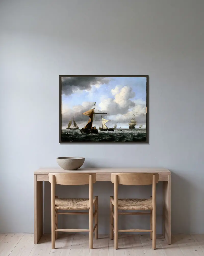 Ein frischer Wind von Willem van de Velde the Younger gerahmt an einer Wand
