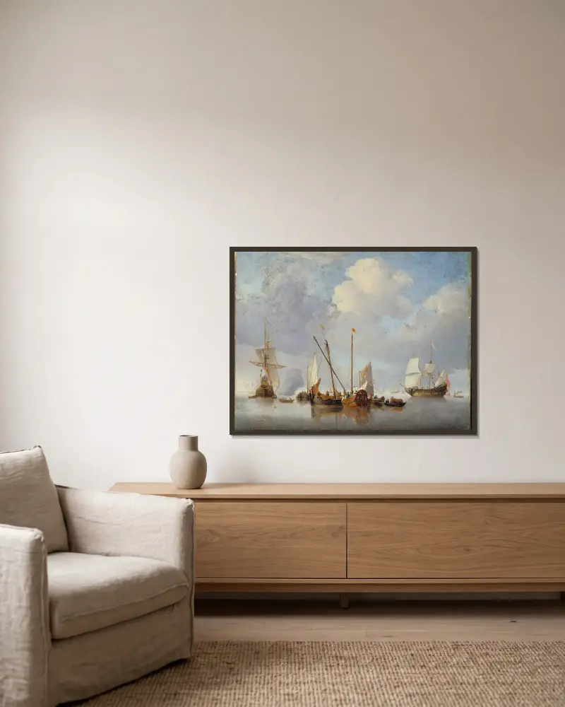 A Calm – nr 2 av Willem van de Velde the Younger inramad på en vägg