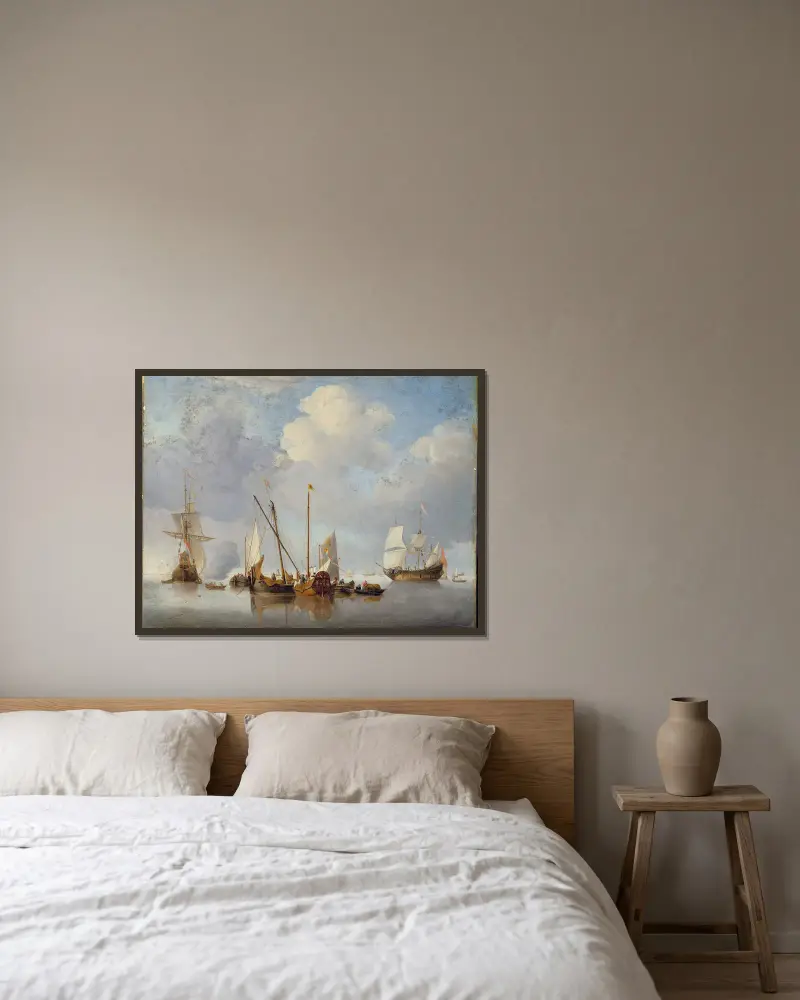 A Calm – nr 2 av Willem van de Velde the Younger inramad på en vägg
