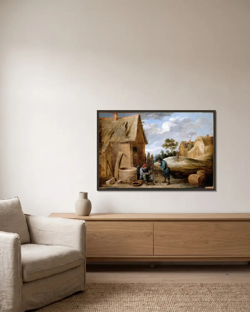 Rolník jí slávky, David Teniers The Younger v rámu na stěně