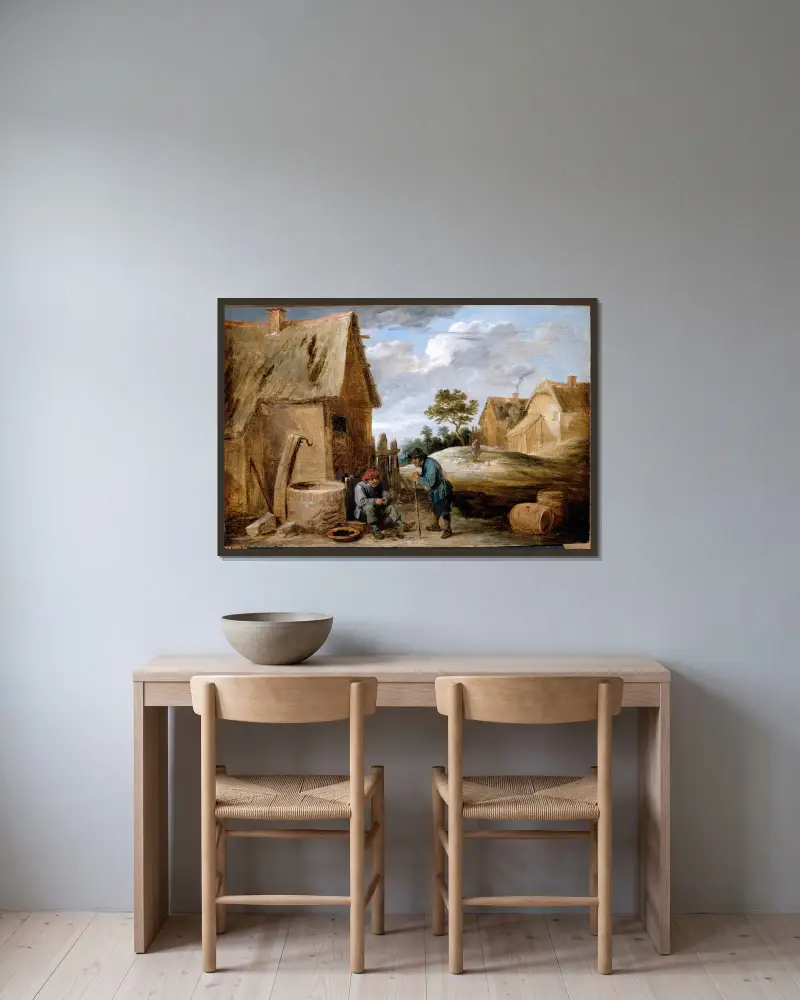 Rolník jí slávky, David Teniers The Younger v rámu na stěně