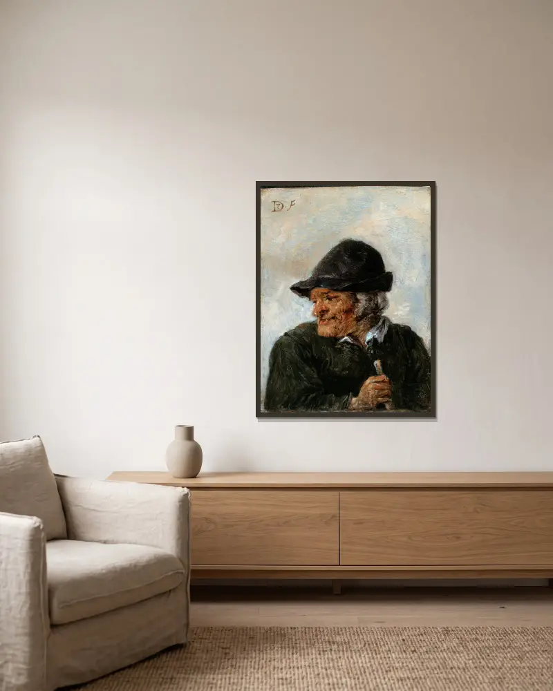 Ein Bauer von David Teniers The Younger gerahmt an einer Wand