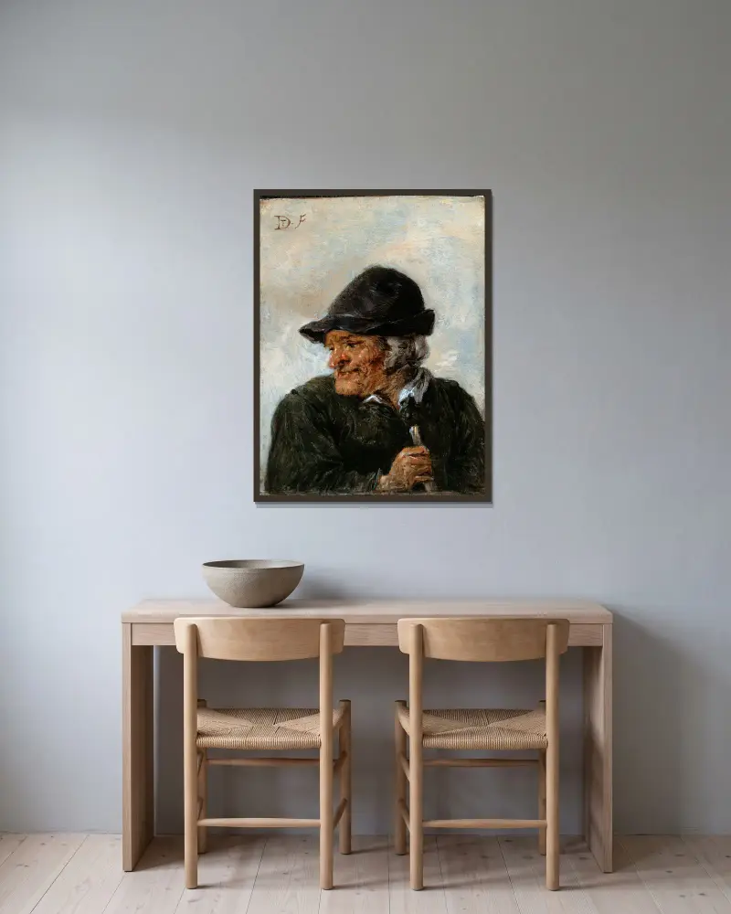 Ein Bauer von David Teniers The Younger gerahmt an einer Wand