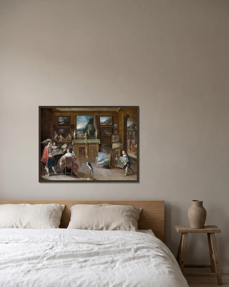 Ett besök hos konsthandlaren av Frans Francken the Younger inramad på en vägg