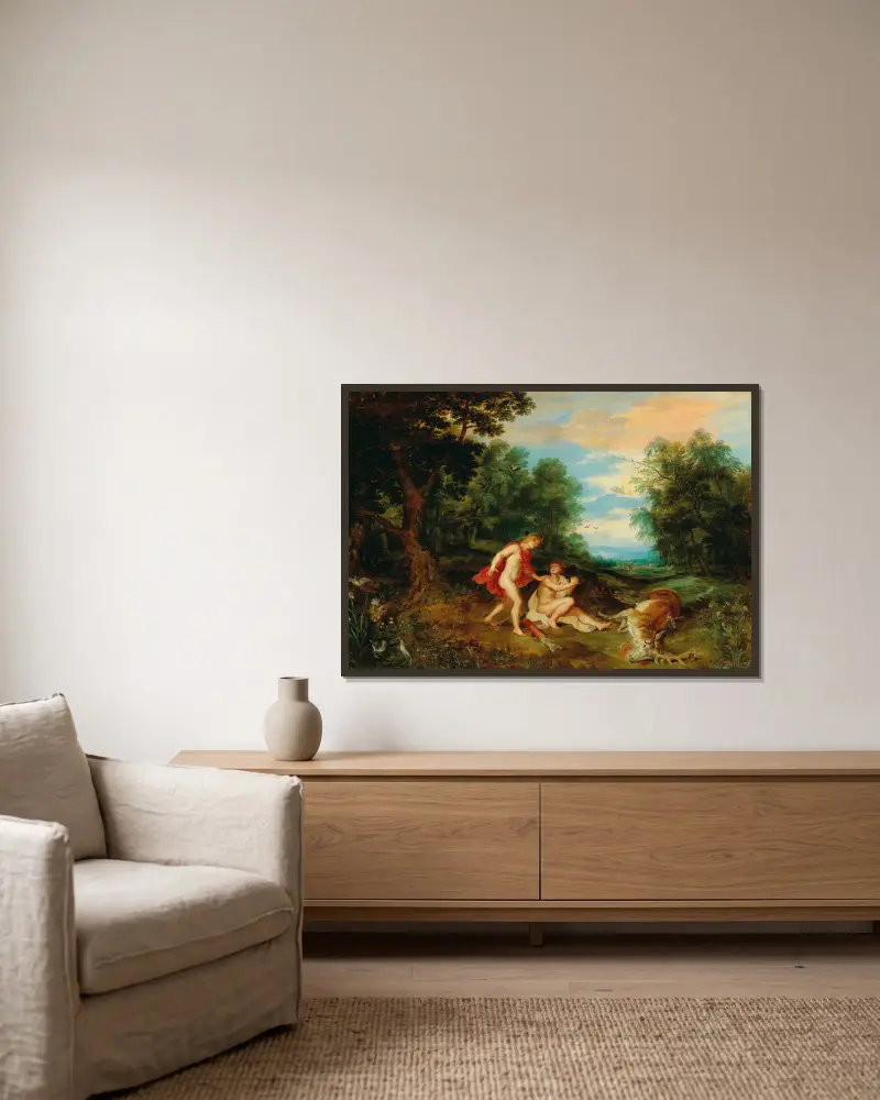 Apollo comforting Cyparissus av Jan Brueghel the Younger inramad på en vägg